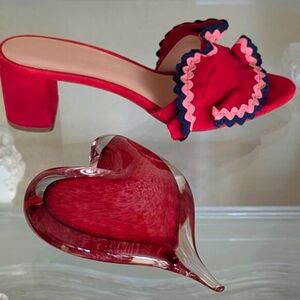 🎅 NWOT Loeffer Randall Elegant Red Suede with Pink and Black Trim Slides Sz 7B